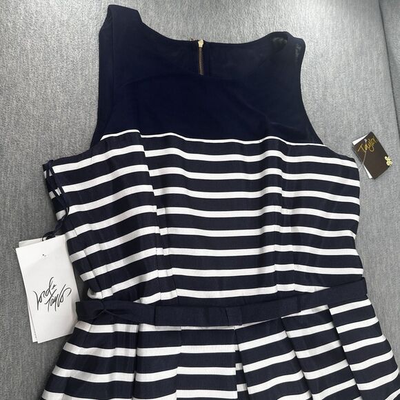TAYLOR - Women's Navy and White Stripe Fit and Flare Sleeveless Dress Size 10 - Picture 6 of 12
